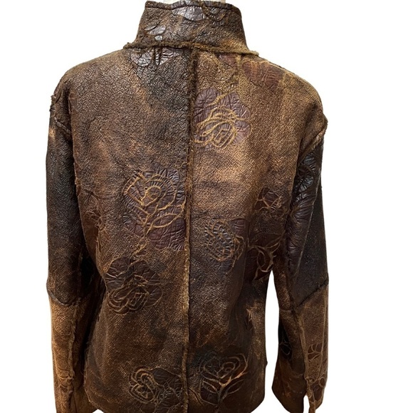 True Grit Brown Floral Rose Faux Fur Jacket Western Small L - Picture 6 of 13